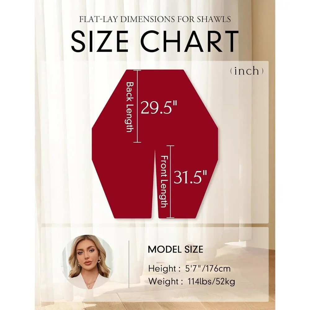 Women's Red Elegant Open Poncho Sweater For Spring Fall Winter Shawl Wraps